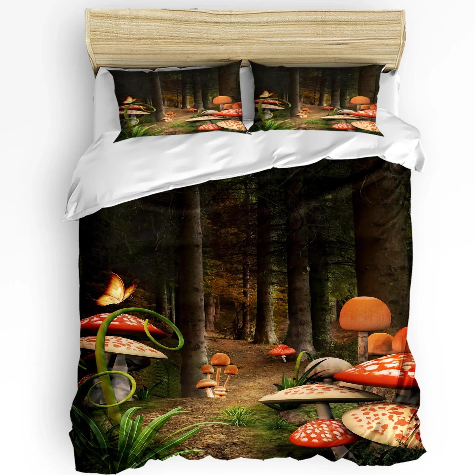 Mushroom Forest Printed Comfort Duvet Cover Pillow Case Home Textile Quilt Cover Boy Kid Teen Girl Luxury 3pcs Beddi